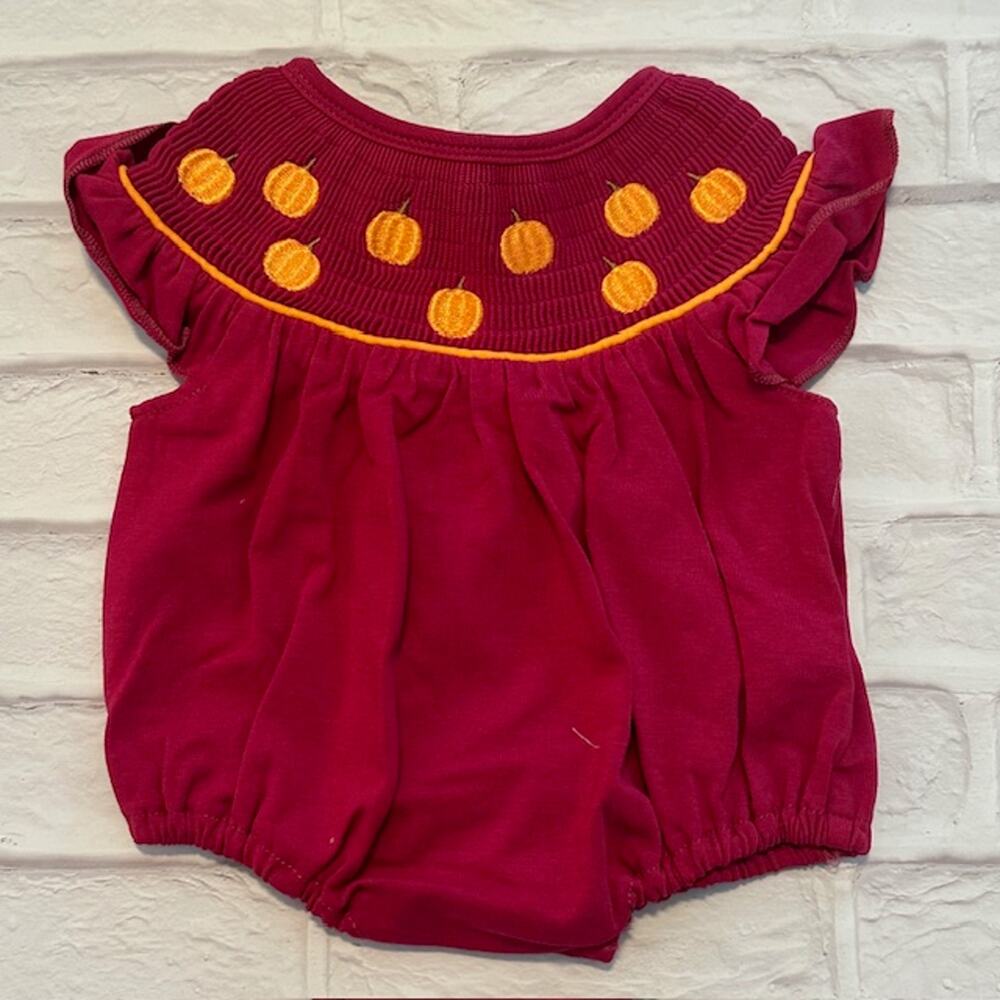 Boutique Abby & Evie 12 Month Baby Girl Red Pumpkin Short Sleeve One-piece